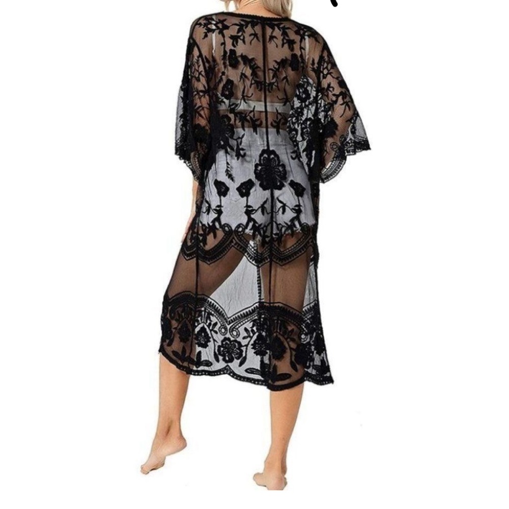EUC LACE MESH KIMONO KNEE LENGTH - Picture 4 of 9
